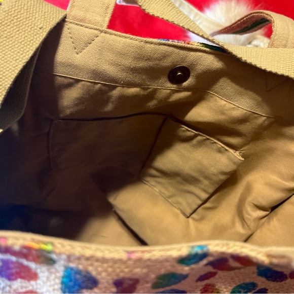 Rainbow metallic leopard handstamped jute tote with adjustable, cross body nwot - Picture 10 of 13